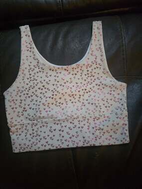 Define Your Inspiration (DYI) Longline Sports Bra with Pink Heart Print